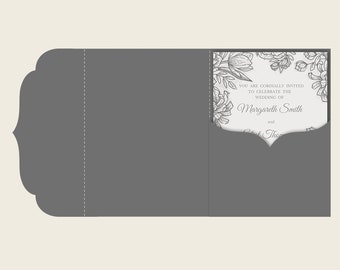 Simple Tri-Fold Wedding Invitation - 5x7 Pocket Envelope - SVG Template, Quinceanera card, lasercut file, Silhouette Cameo, Cricut