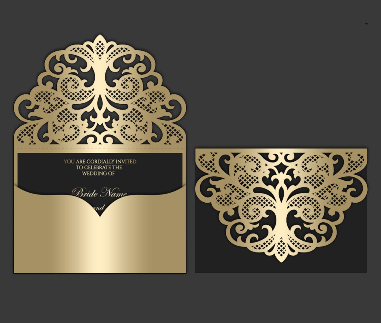 5x7 Laser Cut Pocket Wedding Invitation Envelope Grid Lace Etsy