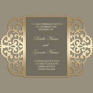 Ornate Gate-fold Wedding Invitation laser cut 5x7 Card Template, SVG DXF cutting file, Silhouette Cameo, Cricut Digital download