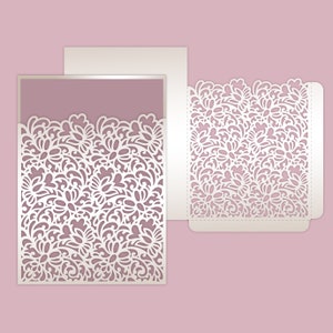 Invitación de boda Sobre de bolsillo floral - Tarjeta cortada con láser Plantilla SVG 5x7, Quinceañera, archivo de corte por láser, Silhouette Cameo, Cricut