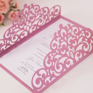 5x7 見開き結婚式招待状レーザー カット カード テンプレート、華やかな SVG DXF カッティング ファイル、シルエット カメオ、Cricut デジタル ダウンロード
