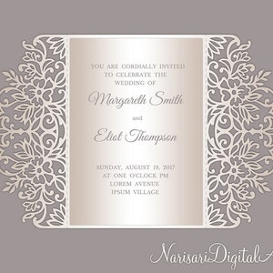 Floral Laser cut template, 5x7 Gate fold Card, Quinceanera Invitation, SVG wedding invitation cutting file, Silhouette Cameo, Cricut