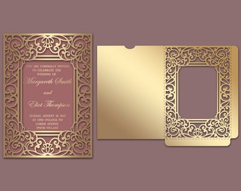 Laser cut Pocket Wedding Invitation Frame Envelope 5x7, SVG, ai, cdr, eps, pdf Template, Quinceanera card, Silhouette Cameo, Cricut