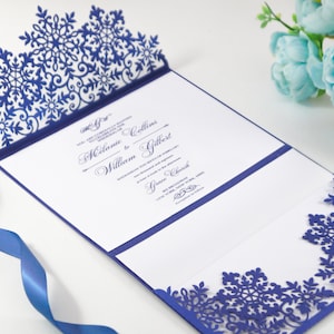 Snowflakes Tri Fold 5x7 Winter Wedding Invitation Pocket Envelope SVG Template, lace design, laser cut file, Silhouette Cameo, Cricut