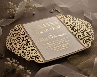 Convite de casamento ornamental 5x7'' com abertura dobrável, para festa de debutante, corte a laser, arquivo vetorial SVG, compatível com Silhouette Cameo e Cricut.