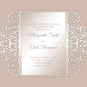 Gate-fold-Hochzeitseinladungsvorlage - Laserpapiergeschnittener Umschlag - SVG, DXF, AI Silhouette Cameo - Cricut-Dateien - Sofortiger Download