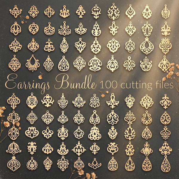 SVG veneer earring template Bundle Glowforge - Cricut file, Pendant digital download, Laser cut file, Wooden / leather Jewelry making