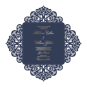 SVG Wedding invitation four fold - (dxf ai cdr eps) 6x6 Square Ornate Card Pattern Template, Laser Cut, Cricut Silhouette Cameo
