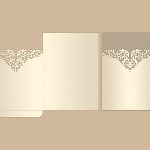5x7 Lasergeschnittener Taschenumschlag für Hochzeitseinladungen, SVG, Ai, CDR, Eps, PDF-Vorlage, Silhouette Cameo, digitale Cricut-Schneiddatei