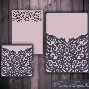 Floral Wedding Invitation RSVP card & Envelope set 5x5'' 5x7'' SVG Template, laser cut pattern, Silhouette Cameo, Cricut