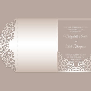 Tri Fold 5x7 Wedding Invitation Pocket Envelope SVG Template, Floral lace edge design, laser cut file, Silhouette Cameo, Cricut