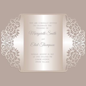 Plantilla de invitación de boda plegable en puerta - Sobre cortado en papel láser - SVG, DXF, AI Silhouette Cameo - Archivos Cricut - Descarga instantánea