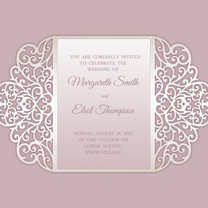 Gate fold invitation Card template / Laser cut wedding invitation design SVG DXF files, for Silhouette Cameo, Cricut cutting machines