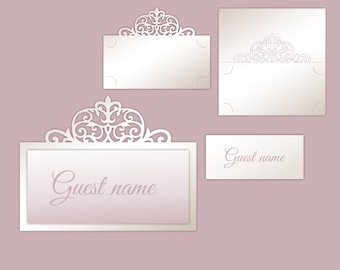 Laser cut Wedding Folded Place Card template, Name / escort wedding cards Vector design DXF SVG files, Silhouette Cameo, Cricut cutting