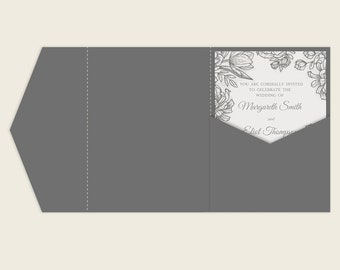 Simple Tri-Fold Wedding Invitation - 5x7 Pocket Envelope - SVG Template, Quinceanera card, lasercut file, Silhouette Cameo, Cricut