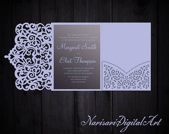 Tri-Fold Ornamental 5x7 Wedding Invitation Pocket Envelope SVG Template, Quinceanera invite, laser cut file, Silhouette Cameo, Cricut