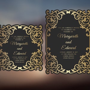 Ornamentale lasergeschnittene Hochzeitseinladungskarten-Rahmenvorlage 5x7 Vektor DXF SVG PLT-Dateien, für Silhouette Cameo, Cricut-Schneiddateien
