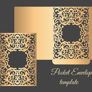 Enveloppe de cadre de poche d’invitation de mariage / Carte demi-pliée 5x7 Modèle SVG, Quinceanera, fichier de découpe laser, Silhouette Cameo, Cricut