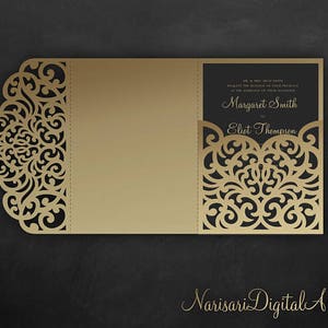 Dreifach gefalteter Taschenumschlag 5x7 Hochzeitseinladung DXF SVG EPS Vorlage, Laser geschnittene Datei, für Silhouette Cameo & Cricut Schneidemaschinen