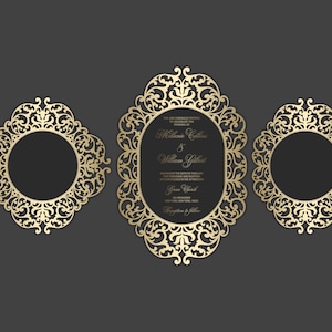 Ornamental laser cut Wedding Invitation Card frame template Oval/Round Vector DXF SVG PLT files, Silhouette Cameo, Cricut cutting files