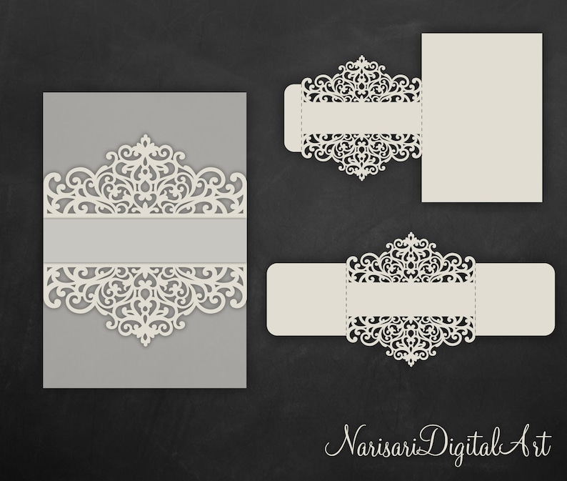 Download Templates Gate Fold Card Envelope Bellyband Silhouette Cameo Set Cricut Wedding Invitation Template Tri Fold Rsvp Svg Dxf Laser Cut Menu Paper Party Supplies