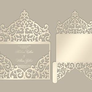 5x7 Lasergeschnittener Taschenumschlag für Hochzeitseinladungen, SVG, Ai, CDR, Eps, PDF-Vorlage, Silhouette Cameo, digitale Cricut-Schneiddatei