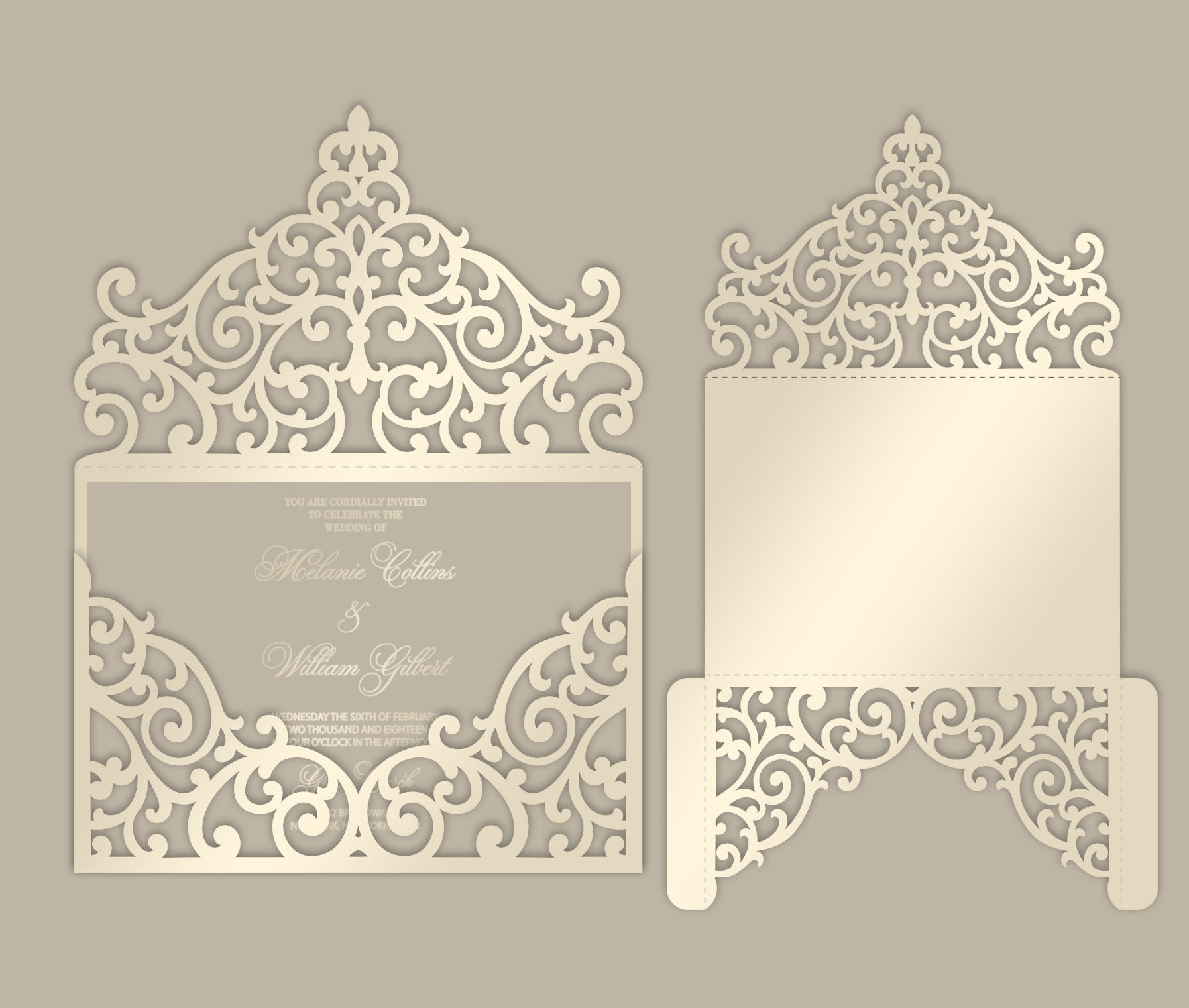 5x7 Laser cut Pocket Wedding Invitation Envelope SVG ai | Etsy