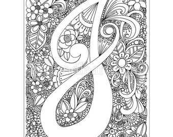 instant digital download adult coloring page letter m etsy