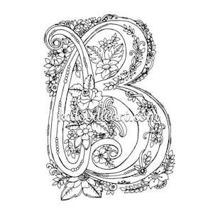 download digital instantâneo - página para colorir para adultos e crianças - letra B com desenhos de flores
