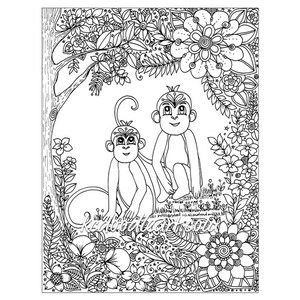 instant digital download - adult coloring page - monkeys