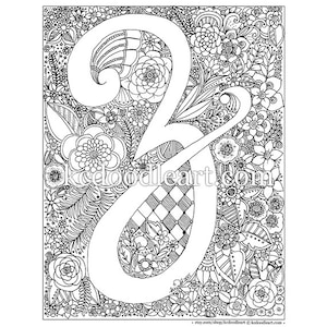 instant digital download, letter Z, adult coloring page
