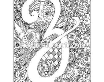 instant digital download, letter Z, adult coloring page