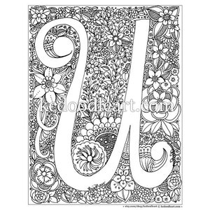 instant digital download - letter U - adult coloring page