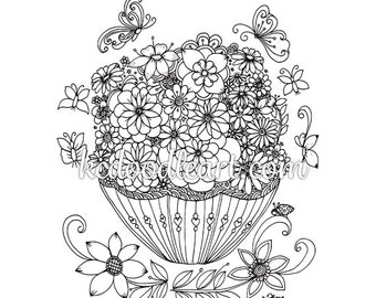 instant digital download - coloring page - flower designs