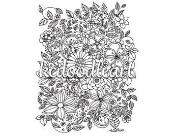 Digital Download Coloring Page - Flower Design Doodles
