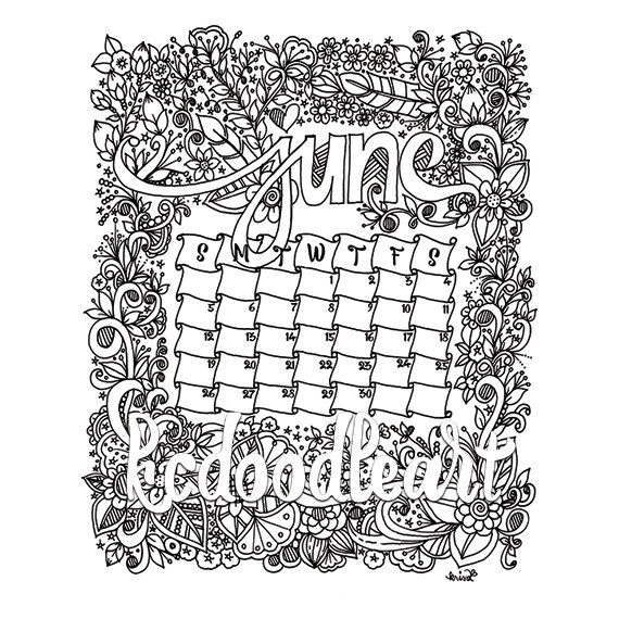 Instant Digital Download Coloring Page June 2106 Calendar | Etsy