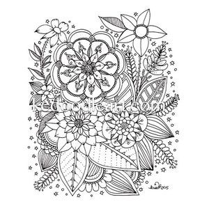 instant digital download - adult coloring page - flowers