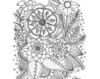 instant digital download - adult coloring page - flowers