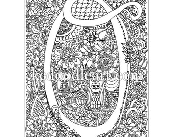 instant digital download - letter O - adult coloring page