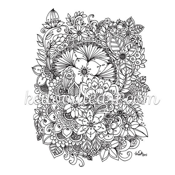 dessins de fleurs - Coloriage adulte - téléchargement numérique instantané