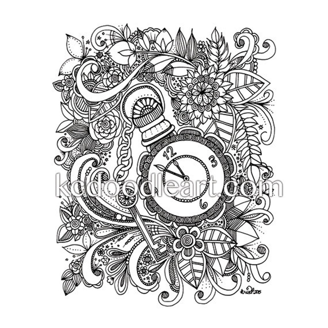 Instant Digital Download - Adult Coloring Page - Time Keeper Inspired ...