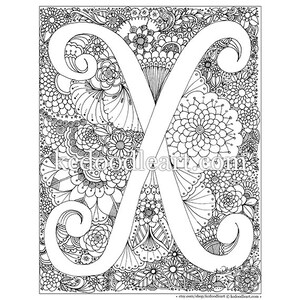 instant digital download, letter X, adult coloring page