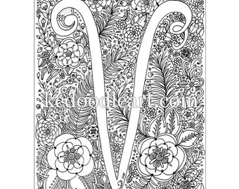 instant digital download - letter V - adult coloring page