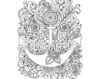 Instant Digital Download - Adult Coloring Page - Anchor