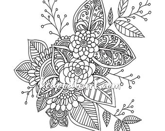 Instant digital download - Coloring page - Flower Doodles