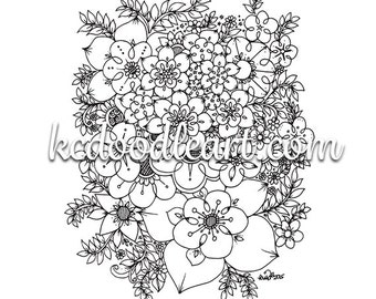 digital download. adult coloring page - flower clusters