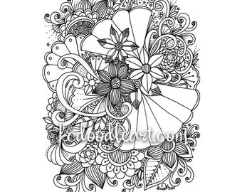 instant digital downloads - coloring page - fan and flower designs