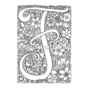 download digital instantâneo - página para colorir para adultos - letra F com desenhos de flores