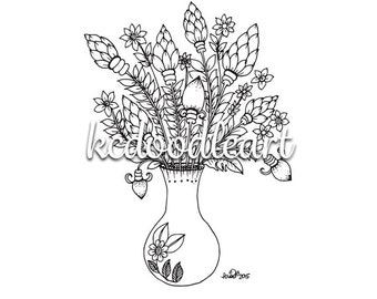 digital instant download, adult and children coloring page - flower designs