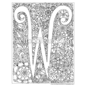 instant digital download, letter W, adult coloring page